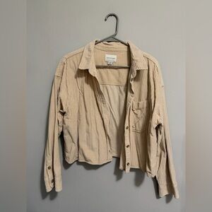 American Eagle Outfitters Light Beige Corduroy Button-Down Jacket